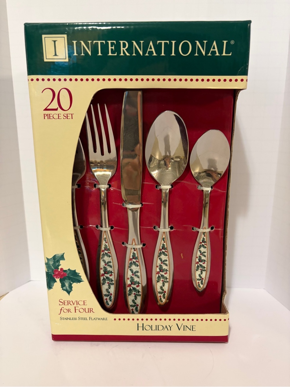 Holiday Vine International Silver 20 Piece Stainless Steel Flatware RARE NWT